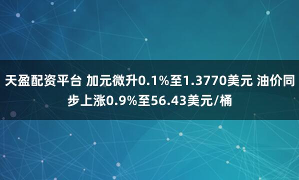 天盈配资平台 加元微升0.1%至1.3770美元 油价同步上涨0.9%至56.43美元/桶