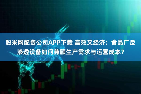 股米网配资公司APP下载 高效又经济：食品厂反渗透设备如何兼顾生产需求与运营成本？